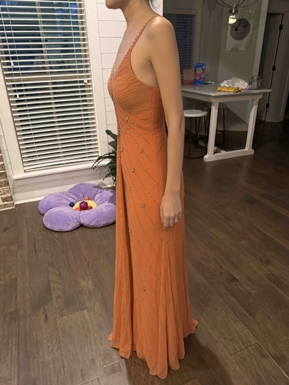 Sue Wong Silk Dress Y2K Evening Maxi Gown Fancy Peach Orange Gold Sz 6 New F9 - Picture 4 of 11